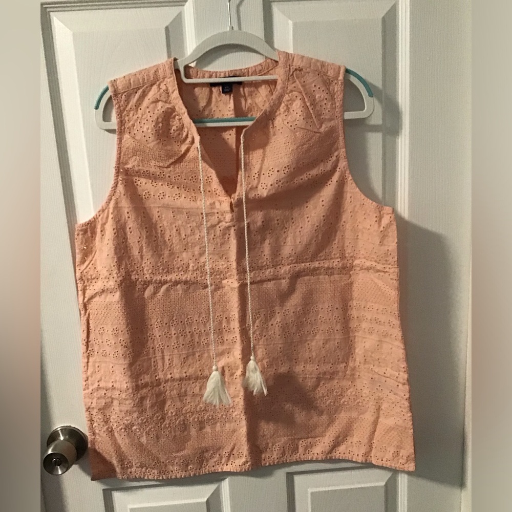 Tommy Hilfiger Peach Eyelet Tank Top with Tassel Tie